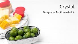  Presentation with appetizer - Slides featuring sweet-green-olives-in-plate background and a white colored foreground