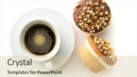  Presentation with muffins - Audience pleasing theme consisting of sweet hazelnut muffins and coffee backdrop and a soft green colored foreground