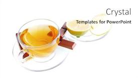  Presentation with chocolate dessert - Audience pleasing presentation design consisting of sweet health dessert - light green tea with lemon and chocolate strips isolated over white background backdrop and a white colored foreground