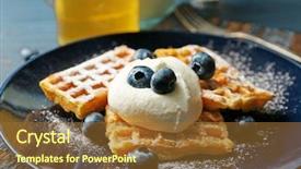  Presentation with waffles - Presentation featuring sweet homemade waffles with blueberries background and a tawny brown colored foreground
