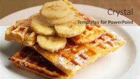  Presentation with waffles - Slide set consisting of sweet homemade waffles with sliced banana on plate on light background background and a gold colored foreground