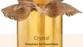  Presentation with honey - Beautiful presentation theme featuring sweet honey and honey stick dipper isolated on white background backdrop and a yellow colored foreground