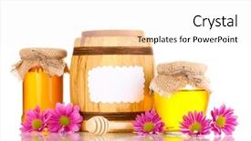  Presentation with honey - Colorful PPT theme enhanced with sweet honey in jars and barrel with drizzler isolated on white backdrop and a white colored foreground