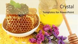  Presentation with banking bank vault door - PPT theme having sweet-honeycombs-in-bowl background and a yellow colored foreground