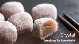  Presentation with dessert - Audience pleasing presentation design consisting of sweet-japanese-mochi-dessert backdrop and a tawny brown colored foreground