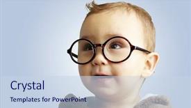  Presentation with kid water glass - Presentation theme having sweet kid wearing round glasses background and a sky blue colored foreground