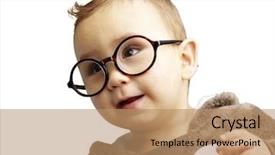  Presentation with kid water glass - PPT theme enhanced with sweet kid wearing round glasses background and a coral colored foreground