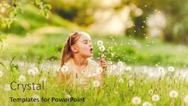  Presentation with dandelion - Audience pleasing PPT theme consisting of sweet-little-girl-blowing-dandelion backdrop and a yellow colored foreground