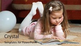 Presentation with girl reading - Slides with sweet little girl reading book background and a  colored foreground