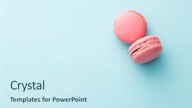  Presentation with risk management top view - Presentation design consisting of sweet macarons macaroons on blue background and a cool aqua colored foreground