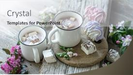  Presentation with cocoa - Cool new slide deck with sweet-marshmallows-and-cocoa-drink backdrop and a sky blue colored foreground