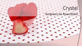  Presentation with candy heart - Presentation theme consisting of sweet marzipan heart candy on retro vintage polka dot napkin background background and a lemonade colored foreground