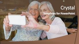  Presentation with women self defense martial arts - Slide deck enhanced with sweet memories - two senior women taking selfie background and a violet colored foreground