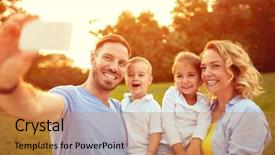  Presentation with family photo - Cool new PPT layouts with sweet memories - young family taking photo backdrop and a gold colored foreground