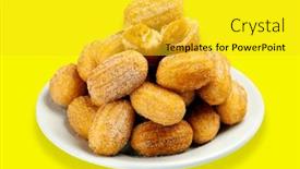  Presentation with churros - Slide set having sweet-milk-mini-churros-food background and a yellow colored foreground