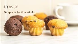  Presentation with muffins - Colorful slide set enhanced with sweet-muffins-chocolate-cupcakes backdrop and a cream colored foreground
