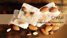  Presentation with almonds - Beautiful PPT layouts featuring sweet nougat with almonds on wooden background backdrop and a coral colored foreground