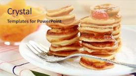  Presentation with syrup - Colorful theme enhanced with sweet pancakes with compote and syrup backdrop and a yellow colored foreground