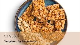  Presentation with peanut - Slides with sweet-peanut-brittle-on-plate background and a gold colored foreground