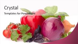  Presentation with sweet basil - Beautiful slides featuring sweet pepper onion tomato and basil leaves still life isolated on white background cutout backdrop and a white colored foreground
