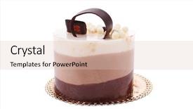  Presentation with chocolate milk - Theme consisting of sweet pie layered chocolate milk cake with chocolate on top isolated over white background background and a lemonade colored foreground