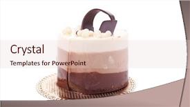  Presentation with chocolate milk - Slides with sweet pie layered chocolate milk cake with chocolate on top isolated over white background background and a lemonade colored foreground