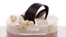  Presentation with chocolate milk - Colorful presentation design enhanced with sweet pie layered chocolate milk cake with chocolate on top isolated over white background backdrop and a coral colored foreground