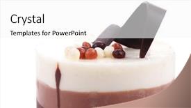  Presentation with chocolate milk - Slide deck having sweet pie layered chocolate milk cake with chocolate on top isolated over white background background and a white colored foreground