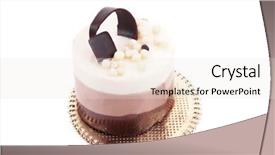  Presentation with chocolate milk - Cool new slide deck with sweet pie layered chocolate milk cake with chocolate on top isolated over white background backdrop and a sky blue colored foreground