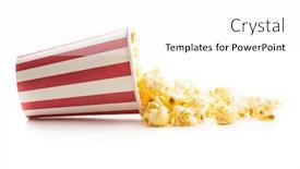 Presentation with popcorn - PPT theme having sweet-popcorn-in-striped-paper background and a white colored foreground