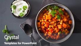  Presentation with sweet potato - Colorful slide deck enhanced with sweet potato and chickpea curry backdrop and a dark gray colored foreground