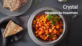  Presentation with sweet potato - Amazing PPT theme having sweet potato and chickpea curry backdrop and a dark gray colored foreground