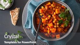 Presentation with sweet potato - Slide set consisting of sweet potato and chickpea curry background and a dark gray colored foreground