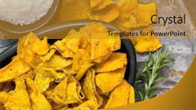  Presentation with sweet potato chips - Theme consisting of sweet potato crisps or chips background and a gold colored foreground