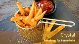  Presentation with sweet potato - Presentation theme with sweet potato fires in metal chip basket with ketchup background and a tawny brown colored foreground