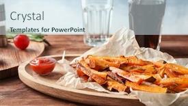  Presentation with sweet potato - Theme featuring sweet potato fries on table background and a sky blue colored foreground