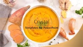 Presentation with sweet potato - Beautiful PPT theme featuring sweet-potato-soup-and-ingredient backdrop and a gold colored foreground