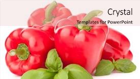  Presentation with sweet basil - Slide set consisting of sweet red pepper and basil leaves still life isolated on white background cutout background and a lemonade colored foreground