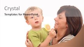  Presentation with reward - Colorful slides enhanced with sweet reward from mother - mother and 3-4 years old son isolated on white backdrop and a sky blue colored foreground