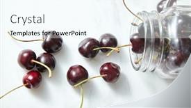  Presentation with organic cooking - PPT theme enhanced with sweet ripe red berries on a kitcen table top view of organic natural fruits for making delicious homemade cooking background and a cool aqua colored foreground