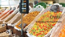 Presentation with food market - Audience pleasing PPT layouts consisting of sweet shop - dried fruits and another preserved backdrop and a gold colored foreground