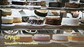  Presentation with chocolate shop - Audience pleasing PPT theme consisting of sweet shop - many cakes with cherries backdrop and a violet colored foreground