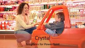  Presentation with market - Colorful PPT theme enhanced with sweet shop - mother son market backdrop and a red colored foreground