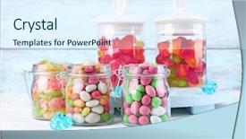  Presentation with multicolor - Beautiful PPT layouts featuring sweet shop - multicolor candies in glass jars backdrop and a sky blue colored foreground