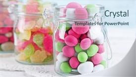  Presentation with multicolor - Presentation design having sweet shop - multicolor candies in glass jars background and a sky blue colored foreground