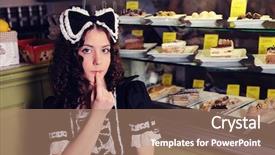  Presentation with beautiful young woman getting face - Slide deck consisting of sweet shop - young beautiful woman with cakes background and a  colored foreground