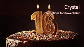  Presentation with birthday cake - PPT theme consisting of six tastes - birthday cake with burning candles background and a wine colored foreground