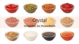  Presentation with sauce - Presentation design enhanced with sweet sour - bowl with sauce set isolated background and a lemonade colored foreground