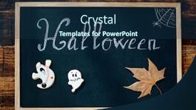  Presentation with cookies - PPT layouts with sweet terror is coming blackboard with the word halloween and cookies background and a navy blue colored foreground