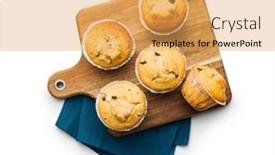  Presentation with muffins - PPT theme featuring sweet-vanilla-muffins-on-cutting background and a yellow colored foreground